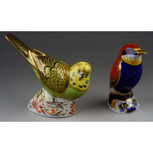 453 - Two Royal Crown Derby paperweights, comprising limited edition Green Budgerigar from an edition of 1... 