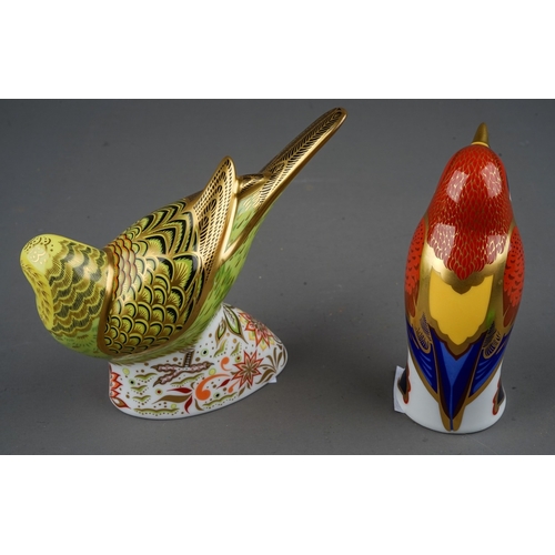 453 - Two Royal Crown Derby paperweights, comprising limited edition Green Budgerigar from an edition of 1... 