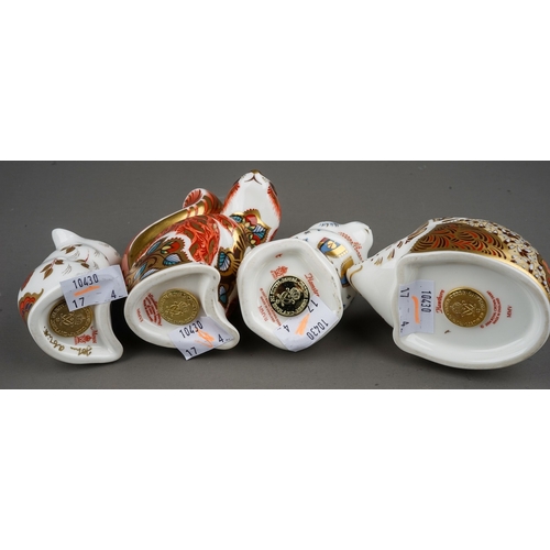 457 - Four Royal Crown Derby paperweights, comprising Hawthorn hedgehog, Woodland Squirrel, Mouse, Hamster... 