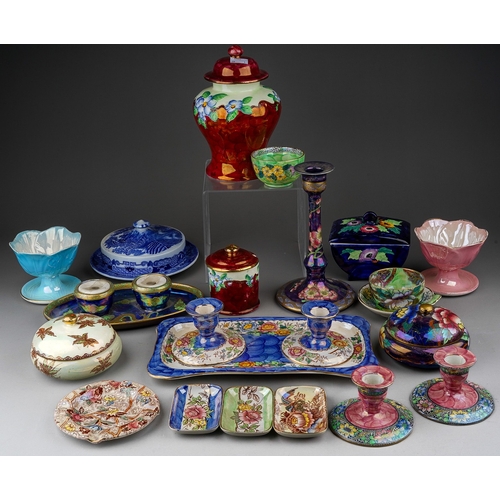 469 - A collection of early 20th Century Maling lustre wares to include two pairs of desk candlesticks (Pe... 