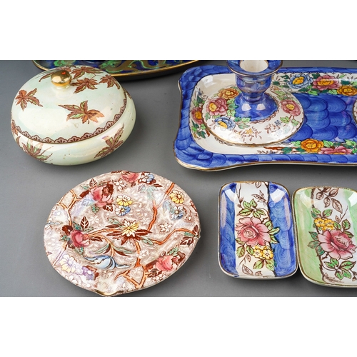 469 - A collection of early 20th Century Maling lustre wares to include two pairs of desk candlesticks (Pe... 