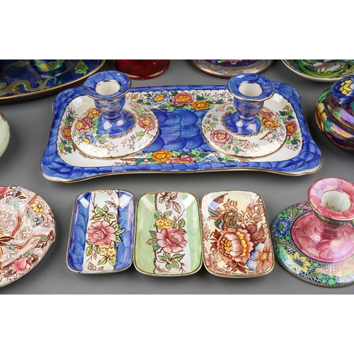 469 - A collection of early 20th Century Maling lustre wares to include two pairs of desk candlesticks (Pe... 