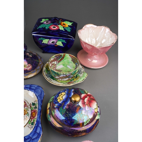 469 - A collection of early 20th Century Maling lustre wares to include two pairs of desk candlesticks (Pe... 