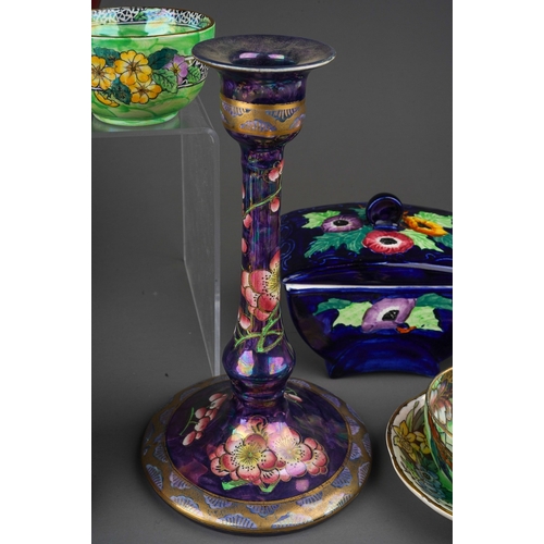 469 - A collection of early 20th Century Maling lustre wares to include two pairs of desk candlesticks (Pe... 