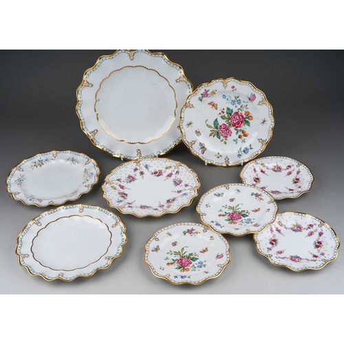 471 - Collection of 9 Royal Crown Derby flued plates in 3 different sizes. 3 Royal Antoinett pattern 3 Der... 