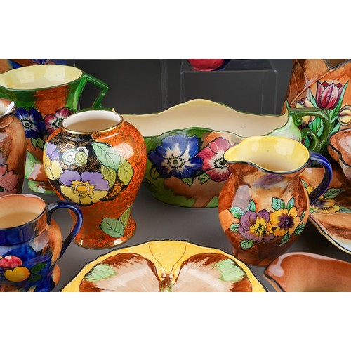 478 - A large collection of Hollingshead & Kirkham (H&K Tunstall) circa 1930s vases, plates and jugs, the ... 