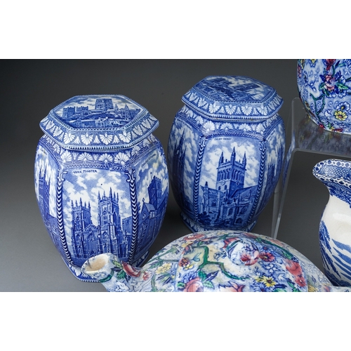 495 - Assorted ceramics to include: two Ringtons Ltd blue and white tea cannisters and three various Ringt... 