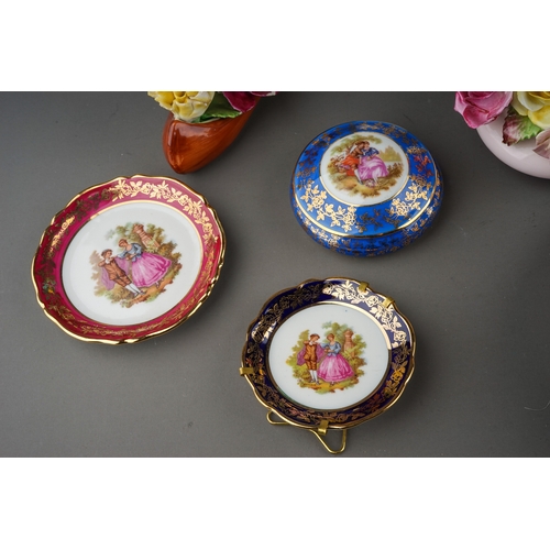 496 - Shelley porcelain cup and saucer, toast rack, dish, Royal Worcester robin jug, Limoges trinkets and ... 