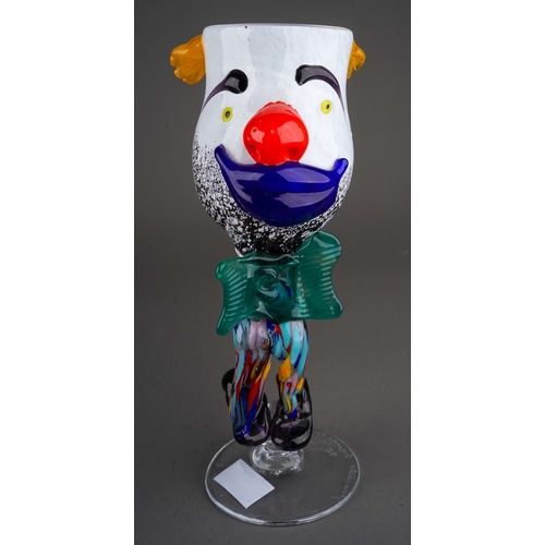 499 - Giancarlo Signoretto, Murano, glass goblet modeled as a clown with blue lips and large green bow, me... 