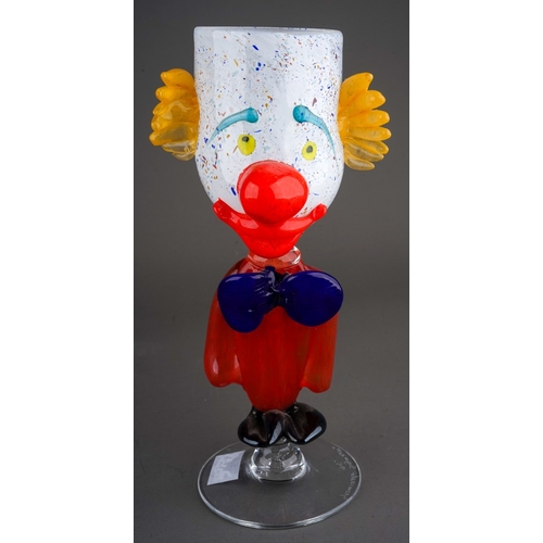 500 - Giancarlo Signoretto, Murano, glass goblet modeled as a clown with red jacket and blue bow, measurin... 