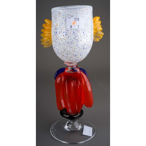 500 - Giancarlo Signoretto, Murano, glass goblet modeled as a clown with red jacket and blue bow, measurin... 