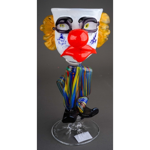 501 - Giancarlo Signoretto, Murano, glass goblet modeled as a clown wearing glasses, measuring approx 21 c... 