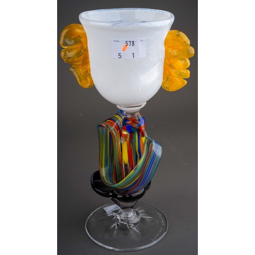 501 - Giancarlo Signoretto, Murano, glass goblet modeled as a clown wearing glasses, measuring approx 21 c... 