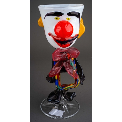 502 - Giancarlo Signoretto, Murano, glass goblet modeled as a clown wearing a cloak and a pink bow , measu... 