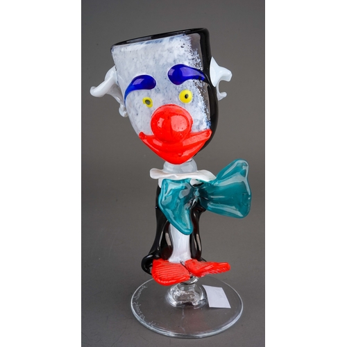 503 - Giancarlo Signoretto, Murano, glass goblet modeled as a clown wearing a  tuxedo and a blue bow, meas... 