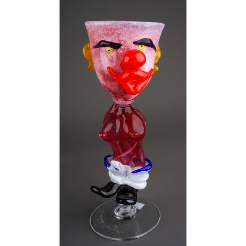 504 - Giancarlo Signoretto, Murano, glass goblet modelled as a lady clown with her pants by her ankles and... 