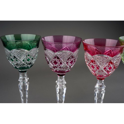 507 - A harlequin set of six St. Lambert cut-glass hock glasses, on a tapering clear stem and petal shaped... 