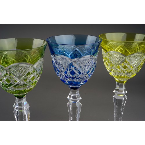 507 - A harlequin set of six St. Lambert cut-glass hock glasses, on a tapering clear stem and petal shaped... 