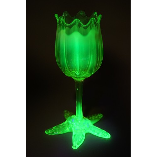 508 - A late 19th century Richardson & Sons vaseline/uranium glass tulip shaped pedestal vase or goblet, f... 