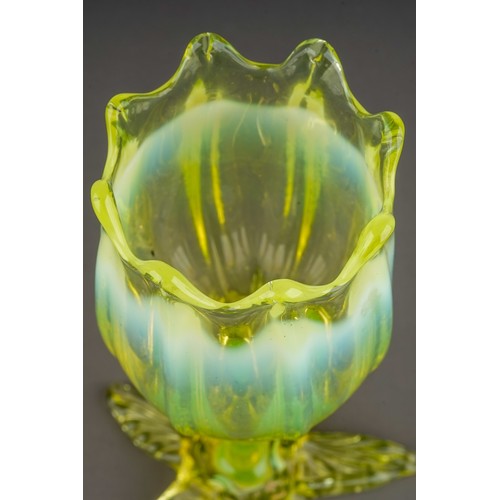 508 - A late 19th century Richardson & Sons vaseline/uranium glass tulip shaped pedestal vase or goblet, f... 