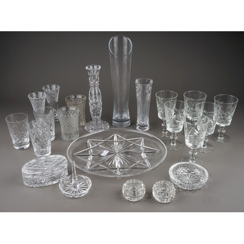 510 - Assorted glassware including candlestick, wine glasses, tumblers, serving dish, vase, salts, ring ho... 