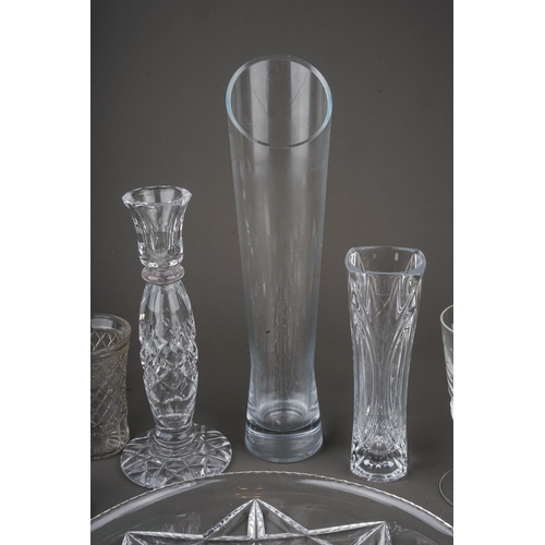 510 - Assorted glassware including candlestick, wine glasses, tumblers, serving dish, vase, salts, ring ho... 