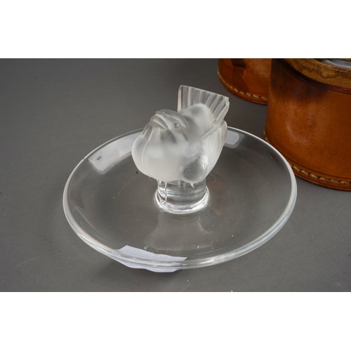 513 - A Lalique France ring tray with frosted bird centre, etched marks to base, chipped tail, height 4.5c... 