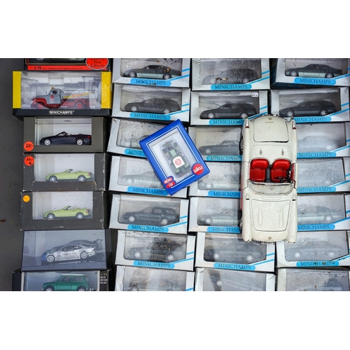 525 - 3 boxes of Auto Art, Minichamps Corgi, Dinky, EFE diecast vehicles, etc some boxed (water damaged af... 