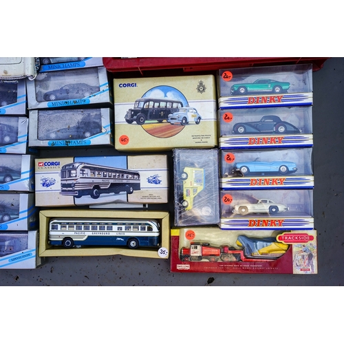 525 - 3 boxes of Auto Art, Minichamps Corgi, Dinky, EFE diecast vehicles, etc some boxed (water damaged af... 