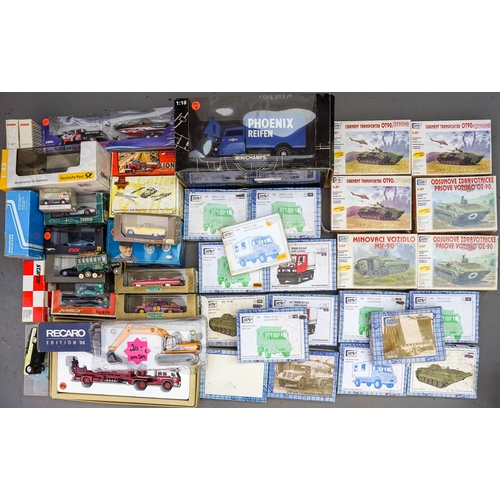 532 - A boxed Minichamps 1/18 scale Tempo 3 wheeler box van.  Assorted due-cast cars and model kits etc