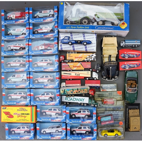 545 - A quantity of Corona Junior Rescue boxed vehicles, and various diecast vehicles.  2 trays