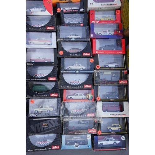 555 - 3 boxes of Schuco, Oxford, Brumm etc boxed diecast vehicles including classic Minis  plus others (bo... 