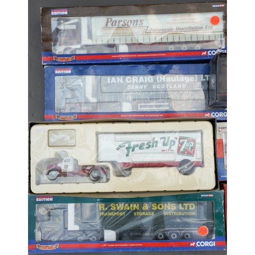 569 - A group of boxed trucks and trailers, corgi heavy haulers, etc