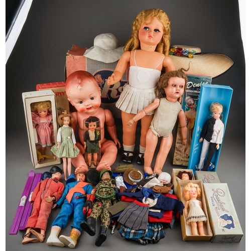 572 - A box of assorted dolls and accessories, including a boxed Pedigree 'Little Miss Vogue', teo small b... 