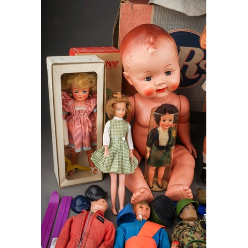 572 - A box of assorted dolls and accessories, including a boxed Pedigree 'Little Miss Vogue', teo small b... 