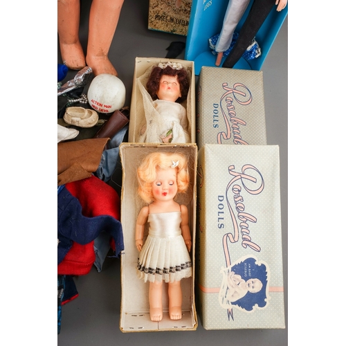 572 - A box of assorted dolls and accessories, including a boxed Pedigree 'Little Miss Vogue', teo small b... 