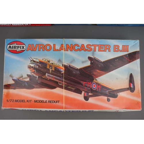 578 - Four boxed unbuilt 1:72 scale model kits of aircraft, comprising Airfix series 8 (8002) Avro Lancast... 