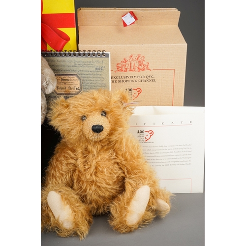 595 - A collection of Modern Steiff Teddy Bears to include: two Classic 1909s (brown and yellow plush); a ... 