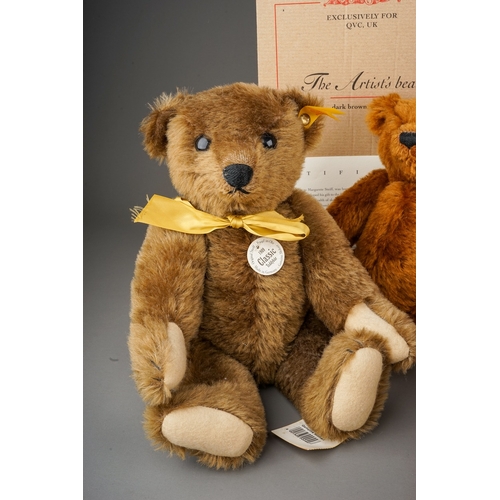 595 - A collection of Modern Steiff Teddy Bears to include: two Classic 1909s (brown and yellow plush); a ... 