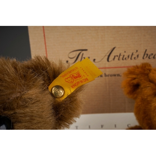 595 - A collection of Modern Steiff Teddy Bears to include: two Classic 1909s (brown and yellow plush); a ... 