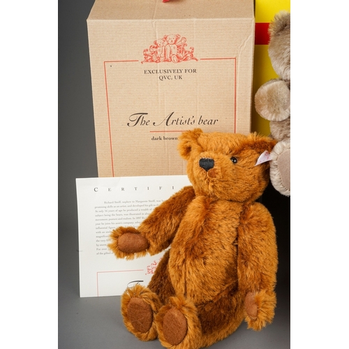 595 - A collection of Modern Steiff Teddy Bears to include: two Classic 1909s (brown and yellow plush); a ... 