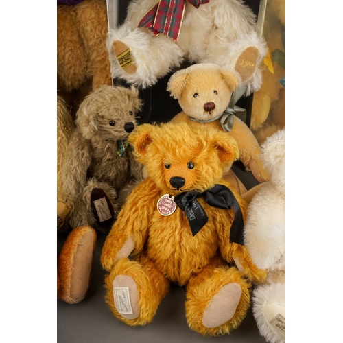 597 - Four Merrythought Bears to include: boxed Marie Curie Growler; boxed V&A oatmeal plush bear; mohair ... 