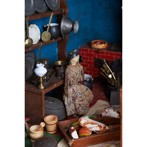 603 - A rare 19th Folk Art dolls diorama of a kitchen, complete with full interior and accessories, includ... 