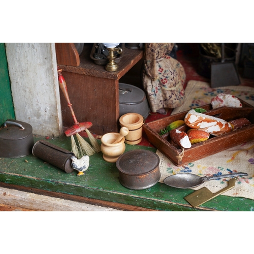 603 - A rare 19th Folk Art dolls diorama of a kitchen, complete with full interior and accessories, includ... 