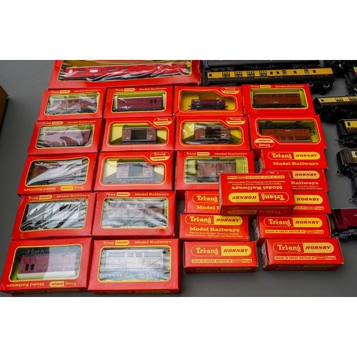 619 - Assorted mainly Tri-ang Hornby model railway 00 gauge carriages, rolling stock and wagons, boxed and... 