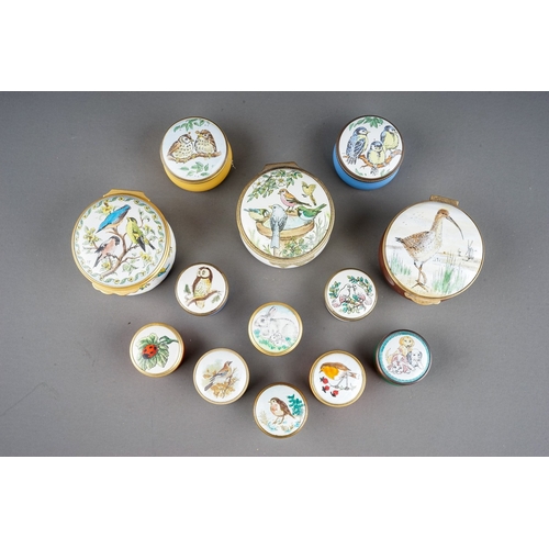 648 - A collection of thirteen enamel boxes by Halcyon Days, Bilston & Battersea Enamels, Crummles and Sta... 