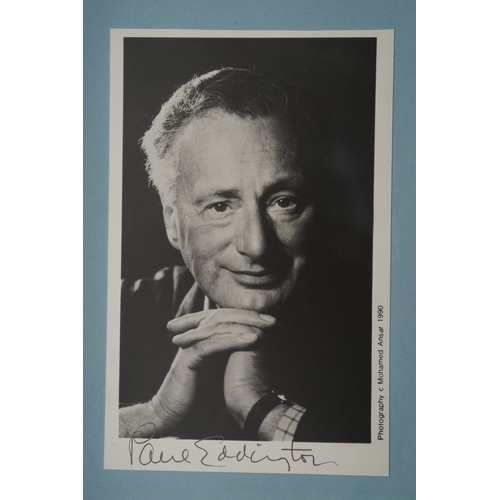 653 - Autographs, a folder containing approximately one hundred signed publicity cards, photographs and le... 