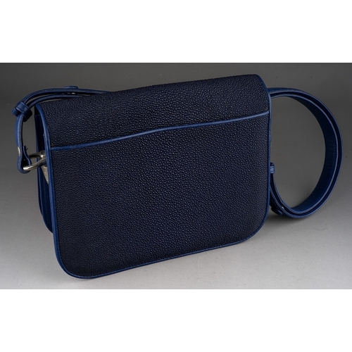 654 - A Sea Star Stingray skin navy blue handbag with cream lozenge detail to the flap, adjustable strap, ... 