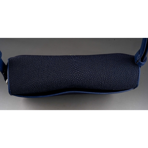 654 - A Sea Star Stingray skin navy blue handbag with cream lozenge detail to the flap, adjustable strap, ... 