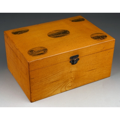 667 - A late 19th century Mauchline ware sycamore rectangular jewellery box with hinged lid, the cover pri... 